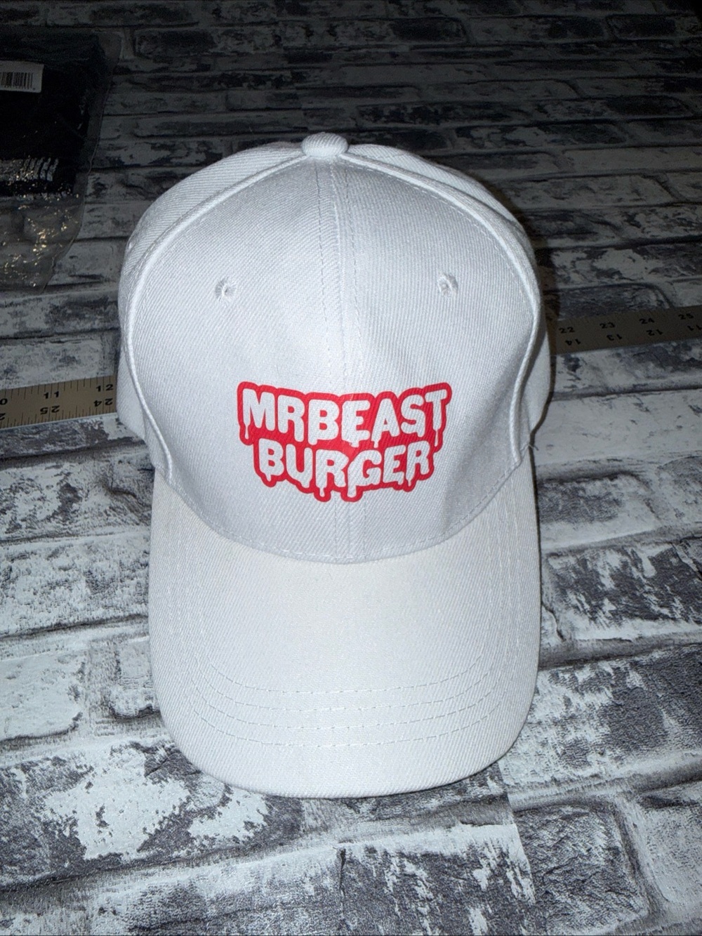 MrBeast Burger Solid White/Red Logo Baseball Cap Hat One Size Men’s Adjustable